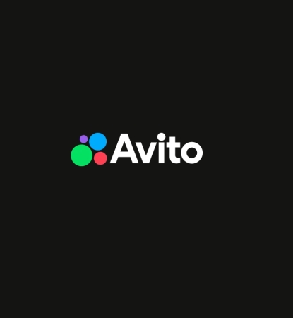 Авито логотип на чëрном фоне, сайт продаж и покупки