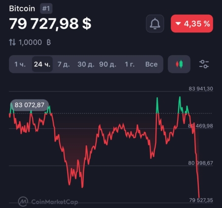 Bitcoin рухнул ниже $80,000. 