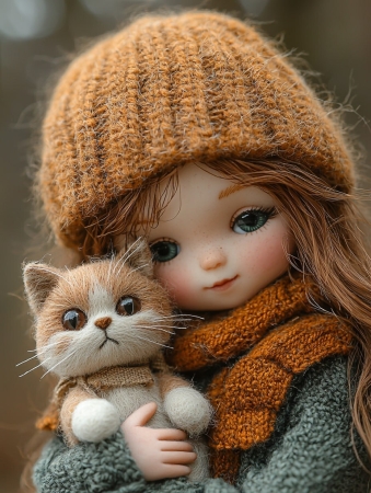 Красивые рисунки, нейросеть, девочка и кошечка