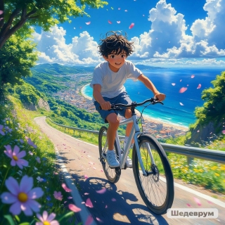 Красивая генерация Шедеврум, велосипедист