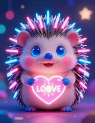 Ёжик, светящиеся иголки, сердечко, LOVE