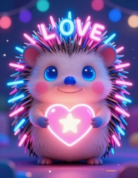 Ёжик, светящиеся иголки, сердечко, LOVE