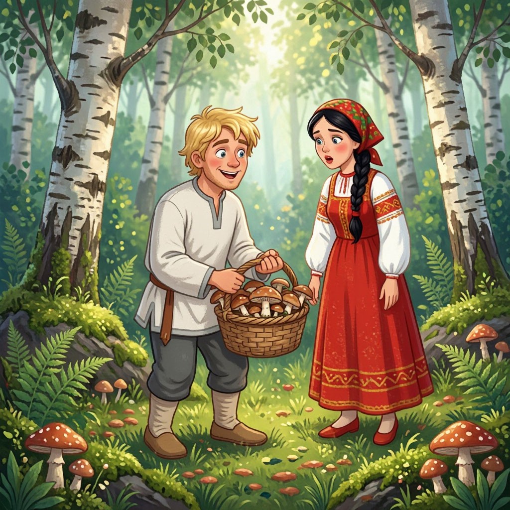 Иван дурак, грибы и девица, рисунок